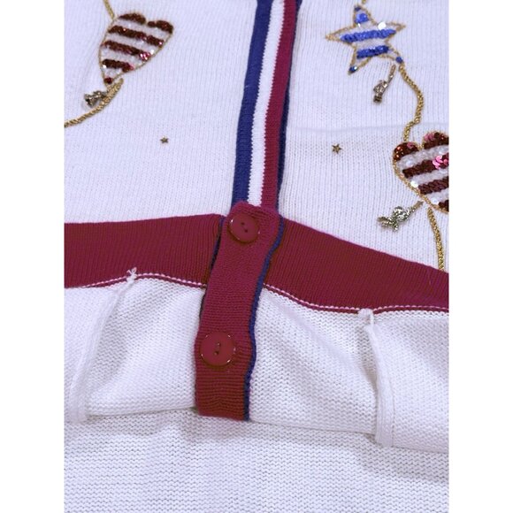 Storybook Knits American Flag July 4th Novelty Cardigan Sweater Womens Large - Picture 5 of 12